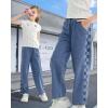 imageRolanko Girls Jeans Denim Elastic Wasit Wide Leg Baggy Pants Kids Clothes 414 YearsC2checkerboard