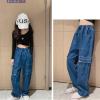 imageRolanko Girls Jeans Denim Elastic Wasit Wide Leg Baggy Pants Kids Clothes 414 YearsD1cargo
