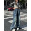 imageRolanko Girls Jeans Denim Elastic Wasit Wide Leg Baggy Pants Kids Clothes 414 YearsDiamondbutterfly