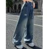 imageRolanko Girls Jeans Denim Elastic Wasit Wide Leg Baggy Pants Kids Clothes 414 YearsDiamondbutterfly