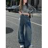 imageRolanko Girls Jeans Denim Elastic Wasit Wide Leg Baggy Pants Kids Clothes 414 YearsDiamondbutterfly