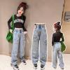 imageRolanko Girls Jeans Denim Elastic Wasit Wide Leg Baggy Pants Kids Clothes 414 YearsE1star