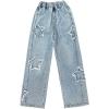 imageRolanko Girls Jeans Denim Elastic Wasit Wide Leg Baggy Pants Kids Clothes 414 YearsE1star