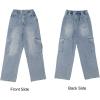 imageRolanko Girls Jeans Denim Elastic Wasit Wide Leg Baggy Pants Kids Clothes 414 YearsF1cargopockets