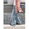 imageRolanko Girls Jeans Denim Elastic Wasit Wide Leg Baggy Pants Kids Clothes 414 YearsF1cargopockets