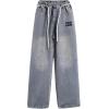 imageRolanko Girls Jeans Denim Elastic Wasit Wide Leg Baggy Pants Kids Clothes 414 YearsG3rhinestone