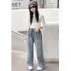 imageRolanko Girls Jeans Denim Elastic Wasit Wide Leg Baggy Pants Kids Clothes 414 YearsLovepattern