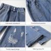 imageRolanko Girls Jeans Denim Elastic Wasit Wide Leg Baggy Pants Kids Clothes 414 YearsRippedhole