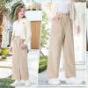 imageRolanko Girls Wide Leg Corduroy Pants High Waist Trousers Vintage Kids Pants Streetwear Casual 412 YearsBeige