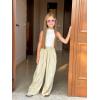 imageRolanko Girls Wide Leg Pants Flowy Loose Fit Palazzo Pants for Girls Kids Linen Trousers Casual Beach 614YKhaki