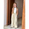 imageRolanko Girls Wide Leg Pants Flowy Loose Fit Palazzo Pants for Girls Kids Linen Trousers Casual Beach 614YKhaki