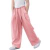 imageRolanko Girls Wide Leg Pants Flowy Loose Fit Palazzo Pants for Girls Kids Linen Trousers Casual Beach 614YPink
