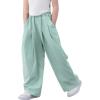 imageRolanko Girls Wide Leg Pants Flowy Loose Fit Palazzo Pants for Girls Kids Linen Trousers Casual Beach 614YSeablue