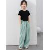 imageRolanko Girls Wide Leg Pants Flowy Loose Fit Palazzo Pants for Girls Kids Linen Trousers Casual Beach 614YSeablue