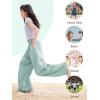 imageRolanko Girls Wide Leg Pants Flowy Loose Fit Palazzo Pants for Girls Kids Linen Trousers Casual Beach 614YSeablue