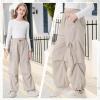 imageRolanko Wide Leg Girls Parachute Cargo Pants for Girls Butterfly Y2K Kids Cargo Jogger Trousers with Pockets Loose FitBeige