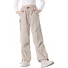 imageRolanko Wide Leg Girls Parachute Cargo Pants for Girls Butterfly Y2K Kids Cargo Jogger Trousers with Pockets Loose FitBeige