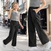imageRolanko Wide Leg Girls Parachute Cargo Pants for Girls Butterfly Y2K Kids Cargo Jogger Trousers with Pockets Loose FitBlack
