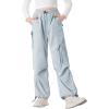 imageRolanko Wide Leg Girls Parachute Cargo Pants for Girls Butterfly Y2K Kids Cargo Jogger Trousers with Pockets Loose FitBlue