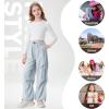 imageRolanko Wide Leg Girls Parachute Cargo Pants for Girls Butterfly Y2K Kids Cargo Jogger Trousers with Pockets Loose FitBlue