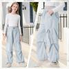imageRolanko Wide Leg Girls Parachute Cargo Pants for Girls Butterfly Y2K Kids Cargo Jogger Trousers with Pockets Loose FitBlue