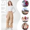 imageRolanko Wide Leg Girls Parachute Cargo Pants for Girls Butterfly Y2K Kids Cargo Jogger Trousers with Pockets Loose FitKhaki