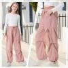 imageRolanko Wide Leg Girls Parachute Cargo Pants for Girls Butterfly Y2K Kids Cargo Jogger Trousers with Pockets Loose FitPink