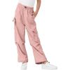 imageRolanko Wide Leg Girls Parachute Cargo Pants for Girls Butterfly Y2K Kids Cargo Jogger Trousers with Pockets Loose FitPink
