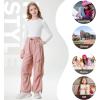 imageRolanko Wide Leg Girls Parachute Cargo Pants for Girls Butterfly Y2K Kids Cargo Jogger Trousers with Pockets Loose FitPink