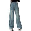 imageRolanko Girls Baggy Jeans Distressed Denim Pants Elastic Waist Wide Leg Jeans for Girls Kids Loose Fit 414 YearsKneestitching