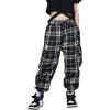 imageRolanko Girls Cargo Pants for Kids Loose Streetwear Hip Hop Dance Cotton Cargo Jogger Pants for Kids 415 YearsH2black Plaid