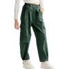 imageRolanko Girls Corduroy Cargo Pants Wide Leg Cargo Trousers Streetwear Kids Pants Joggers with Pockets 415 YGreen