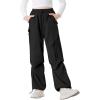 imageRolanko Wide Leg Girls Parachute Cargo Pants for Girls Butterfly Y2K Kids Cargo Jogger Trousers with Pockets Loose FitBlack