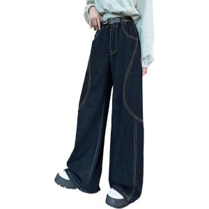 imageRolanko Girls Baggy Jeans Distressed Denim Pants Elastic Waist Wide Leg Jeans for Girls Kids Loose Fit 414 YearsCurvedline