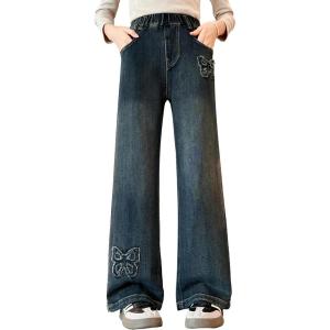 imageRolanko Girls Baggy Jeans Distressed Denim Pants Elastic Waist Wide Leg Jeans for Girls Kids Loose Fit 414 YearsEdgedbutterfly