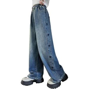 imageRolanko Girls Baggy Jeans Distressed Denim Pants Elastic Waist Wide Leg Jeans for Girls Kids Loose Fit 414 YearsSidebow
