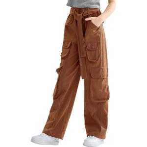 imageRolanko Girls Cargo Pants Baggy Y2K Cargo Trousers Jeans Wide Leg Pants with Multi Pockets 415 YearsBrownpockets
