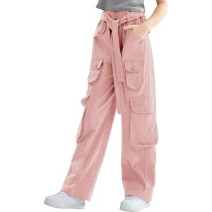 imageRolanko Girls Cargo Pants Baggy Y2K Cargo Trousers Jeans Wide Leg Pants with Multi Pockets 415 YearsPink