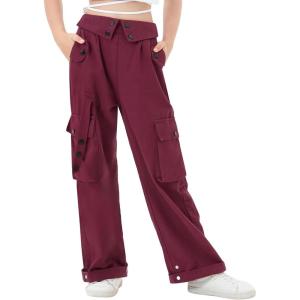 imageRolanko Girls Cargo Pants Wide Leg Loose Cargo Trousers with Pockets Streetwear Kids Pants 415 YearsPurplered