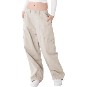 imageRolanko Girls Cargo Pants Wide Leg Streetwear Kids Pants with Pockets Trendy Jogger Trousers 414 YearsApricot