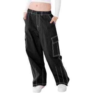 imageRolanko Girls Cargo Pants Wide Leg Streetwear Kids Pants with Pockets Trendy Jogger Trousers 414 YearsBlacklines