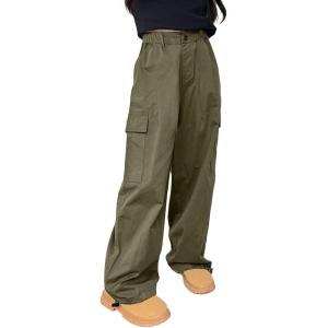 imageRolanko Girls Cargo Pants Wide Leg Streetwear Kids Pants with Pockets Trendy Jogger Trousers 414 YearsGreen