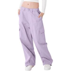 imageRolanko Girls Cargo Pants Wide Leg Streetwear Kids Pants with Pockets Trendy Jogger Trousers 414 YearsPurple