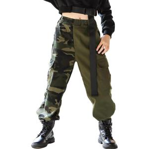 imageRolanko Girls Cargo Pants for Kids Loose Streetwear Hip Hop Dance Cotton Cargo Jogger Pants for Kids 415 YearsCamo Green