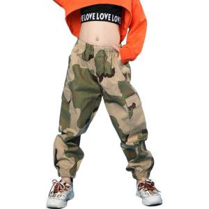 imageRolanko Girls Cargo Pants for Kids Loose Streetwear Hip Hop Dance Cotton Cargo Jogger Pants for Kids 415 YearsCamouflage