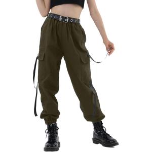 imageRolanko Girls Cargo Pants for Kids Loose Streetwear Hip Hop Dance Cotton Cargo Jogger Pants for Kids 415 YearsDark Green