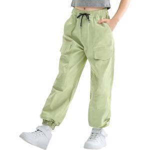 imageRolanko Girls Cargo Pants for Kids Loose Streetwear Hip Hop Dance Cotton Cargo Jogger Pants for Kids 415 YearsG1oliver Green