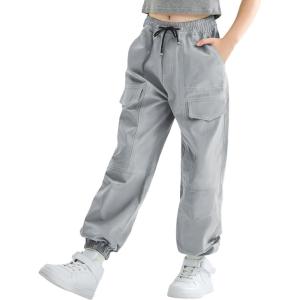 imageRolanko Girls Cargo Pants for Kids Loose Streetwear Hip Hop Dance Cotton Cargo Jogger Pants for Kids 415 YearsG2grey