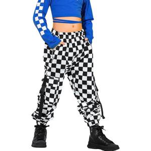 imageRolanko Girls Cargo Pants for Kids Loose Streetwear Hip Hop Dance Cotton Cargo Jogger Pants for Kids 415 YearsH1white Plaid