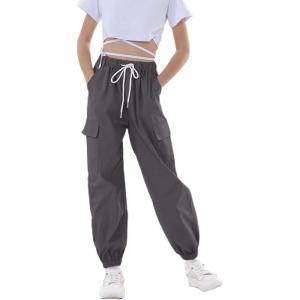 imageRolanko Girls Cargo Pants for Kids Loose Streetwear Hip Hop Dance Cotton Cargo Jogger Pants for Kids 415 YearsIron Grey